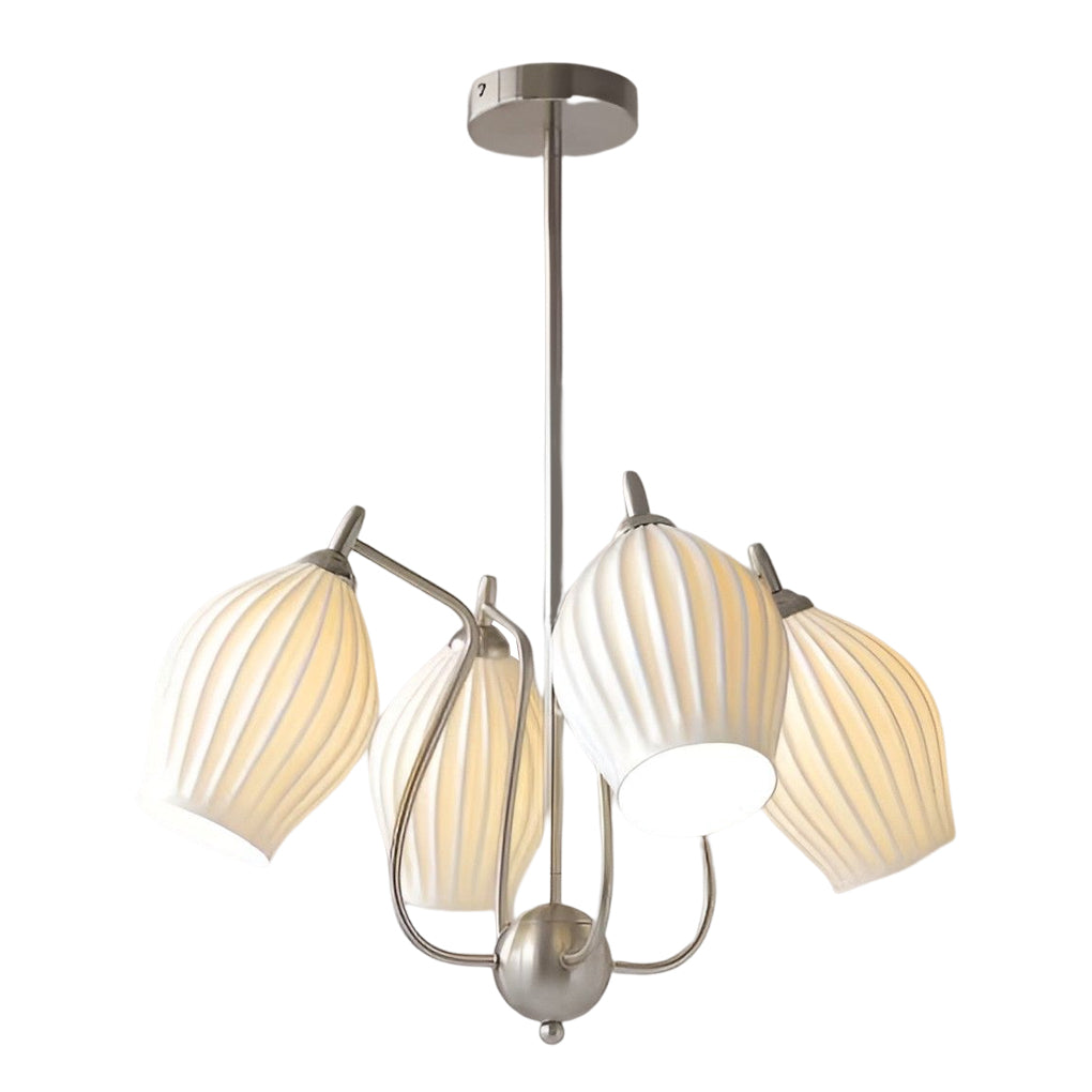 Modern Ceramic Flower Petal Ceiling Light 4 Light Warm White Chandelier for Living Room