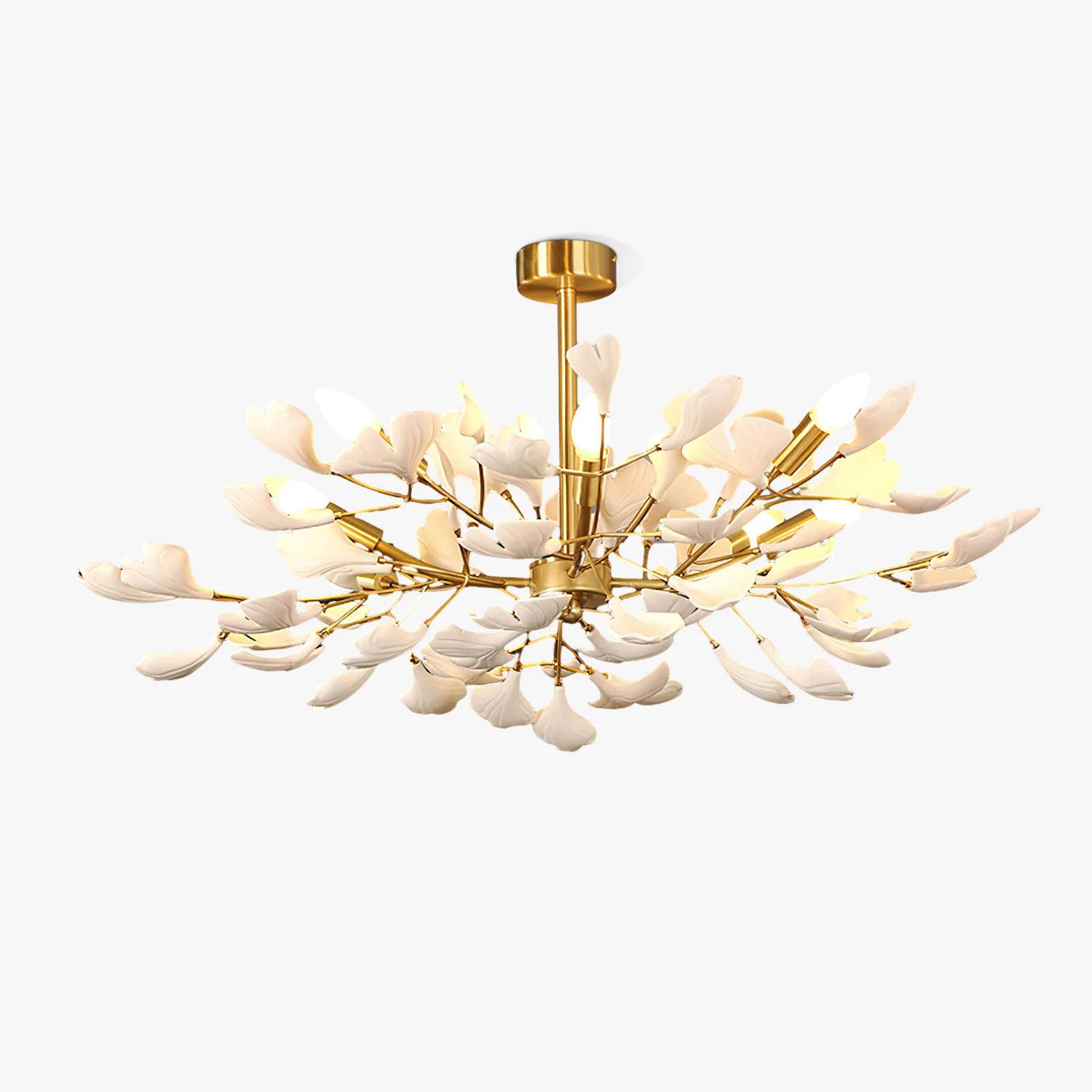 Modern Ceramic Gingko Leaf Chandelier Elegant Gold Brass Pendant Light Fixture
