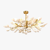 Modern Ceramic Gingko Leaf Chandelier Elegant Gold Brass Pendant Light Fixture