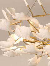 Modern Ceramic Gingko Leaf Chandelier Elegant Gold Brass Pendant Light Fixture