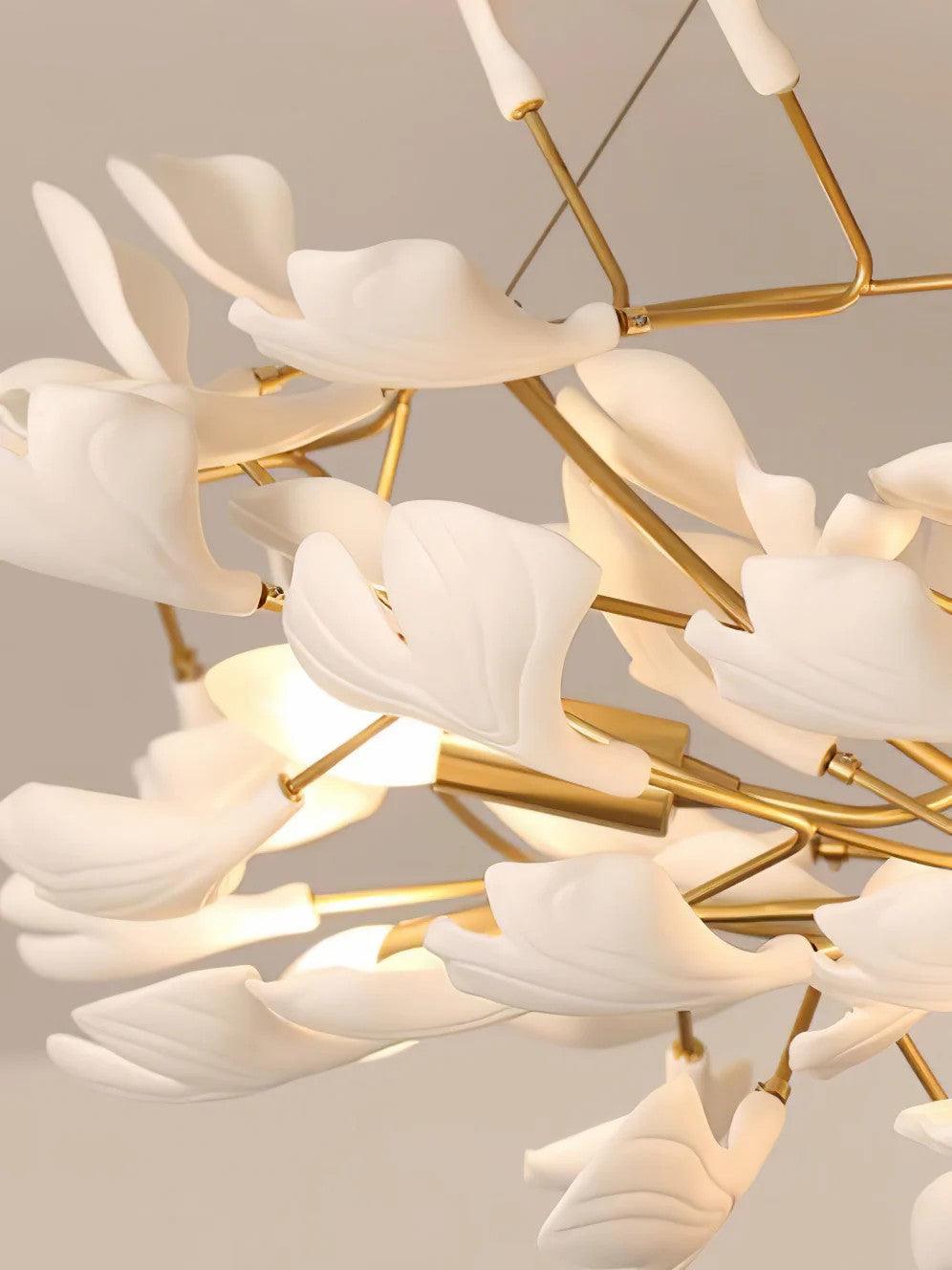 Modern Ceramic Gingko Leaf Chandelier Elegant Gold Brass Pendant Light Fixture