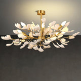 Modern Ceramic Gingko Leaf Chandelier Elegant Gold Brass Pendant Light Fixture