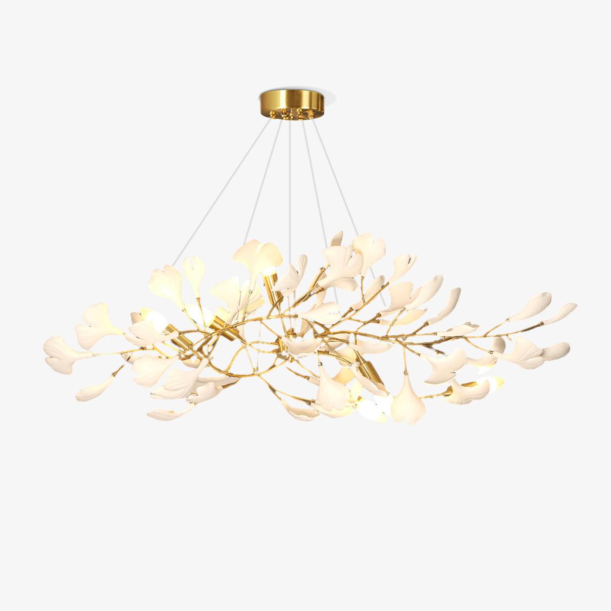 Modern Ceramic Ginkgo Leaf Chandelier Brass Finish Elegant Ceiling Pendant Lighting