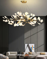 Modern Ceramic Ginkgo Leaf Chandelier Brass Finish Elegant Ceiling Pendant Lighting