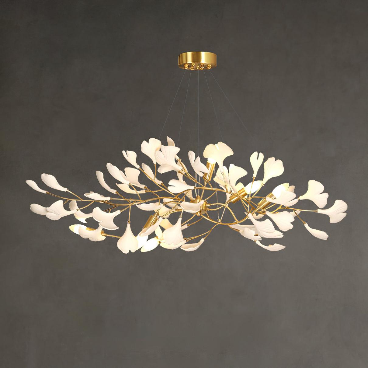 Modern Ceramic Ginkgo Leaf Chandelier Brass Finish Elegant Ceiling Pendant Lighting