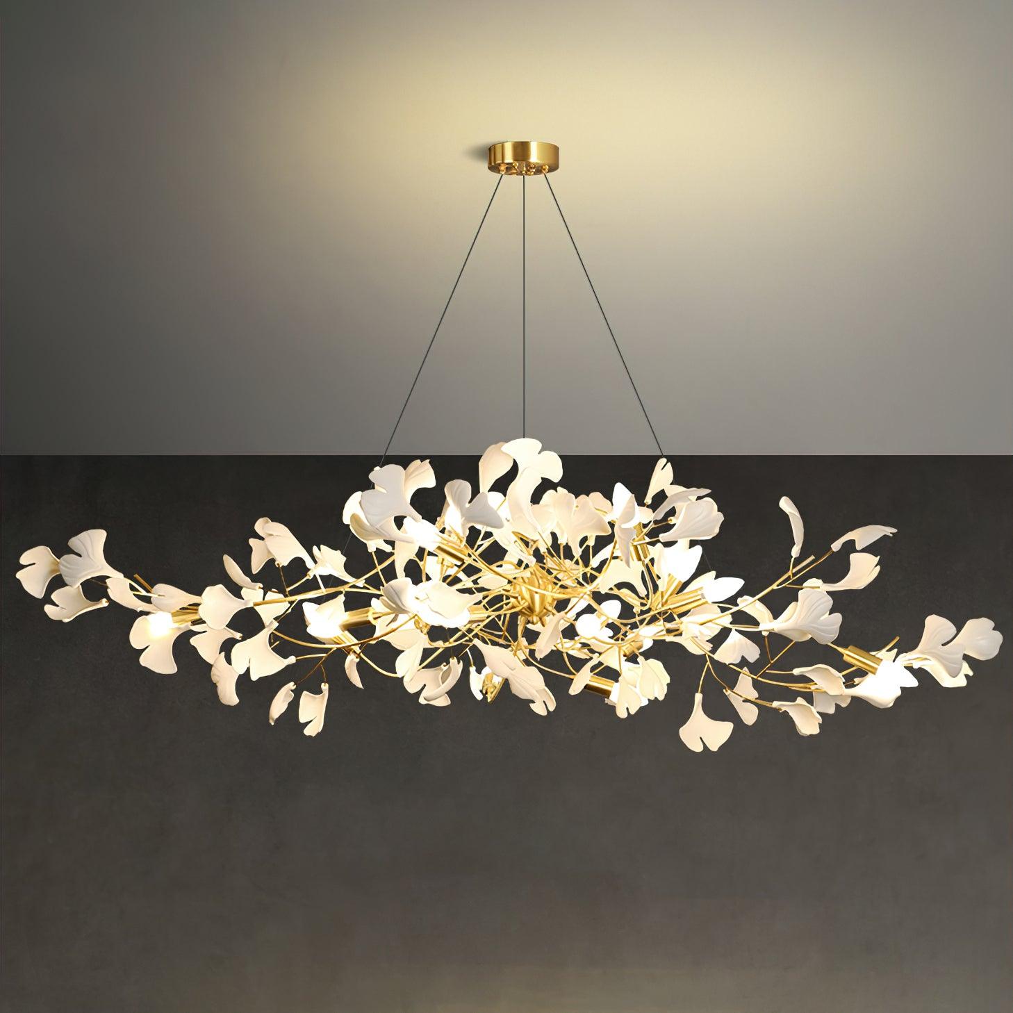 Modern Ceramic Ginkgo Leaf Chandelier Brass Finish Elegant Ceiling Pendant Lighting