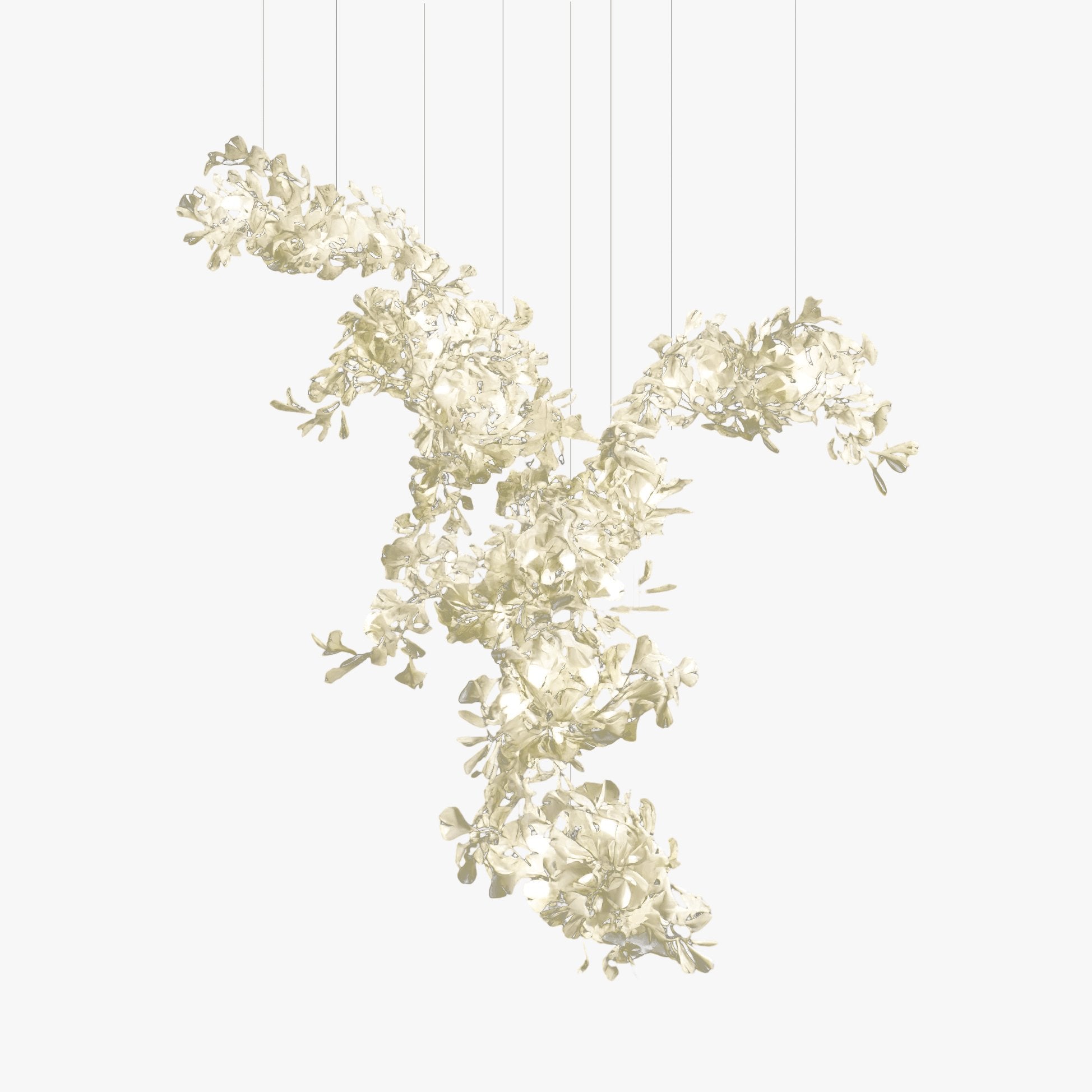 Modern Ceramic Ginkgo Leaf Combination Chandelier Gold Porcelain Petal Luxury Gasolier Lighting