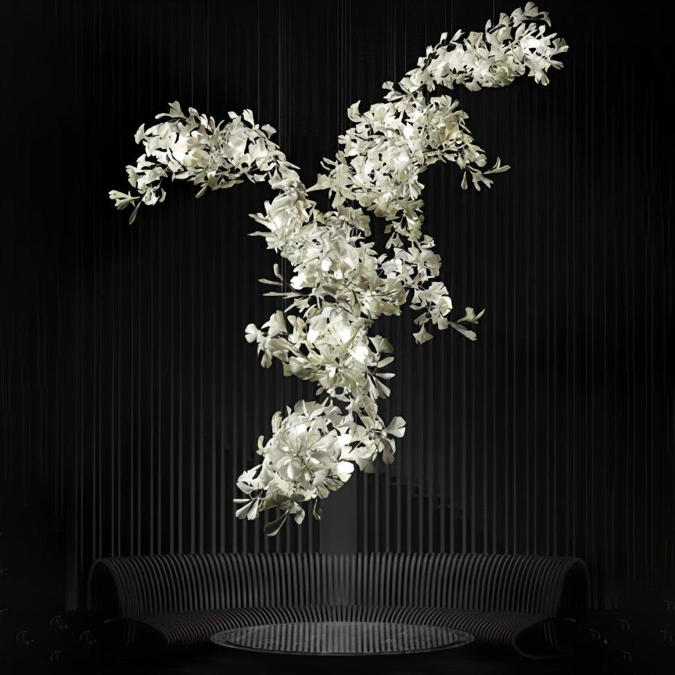 Modern Ceramic Ginkgo Leaf Combination Chandelier Gold Porcelain Petal Luxury Gasolier Lighting