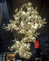 Modern Ceramic Ginkgo Leaf Combination Chandelier Gold Porcelain Petal Luxury Gasolier Lighting
