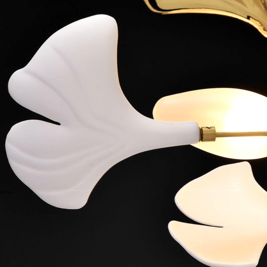 Modern Ceramic Ginkgo Leaf Combination Chandelier Gold Porcelain Petal Luxury Gasolier Lighting