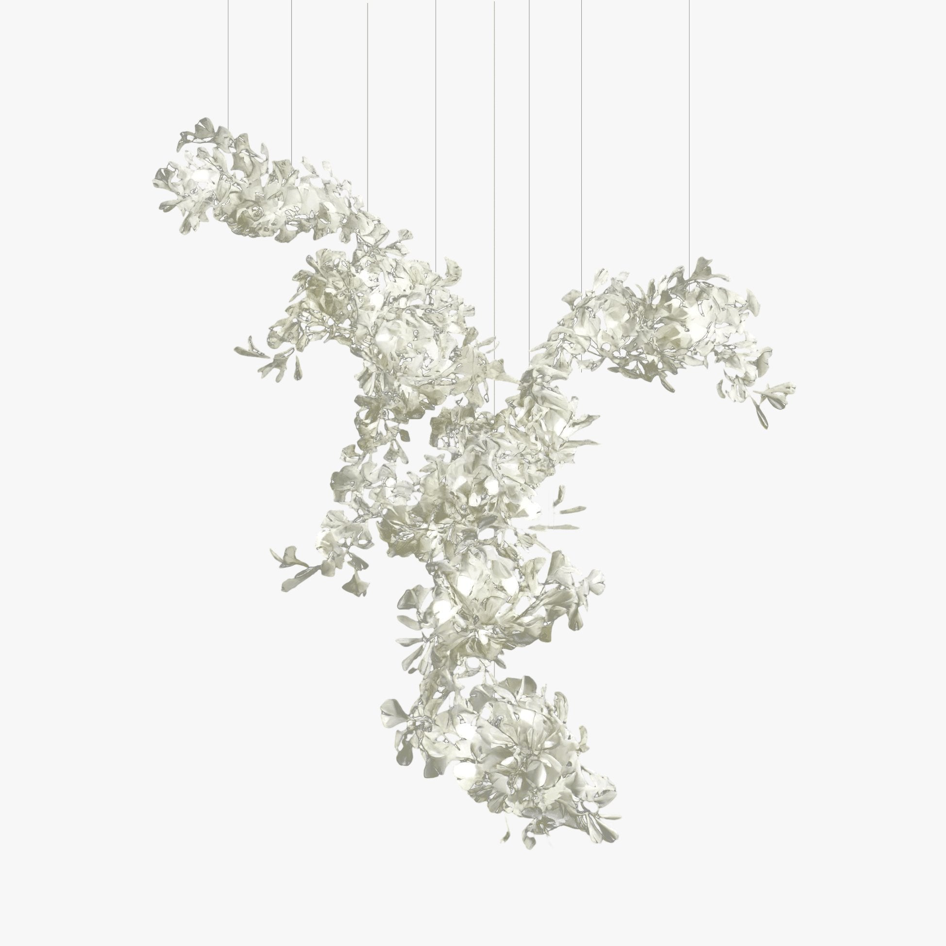 Modern Ceramic Ginkgo Leaf Combination Chandelier Gold Porcelain Petal Luxury Gasolier Lighting