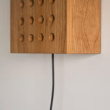 Modern Cherry Wood Cube Wall Sconce with Round Grid Pattern Ambient LED Lighting