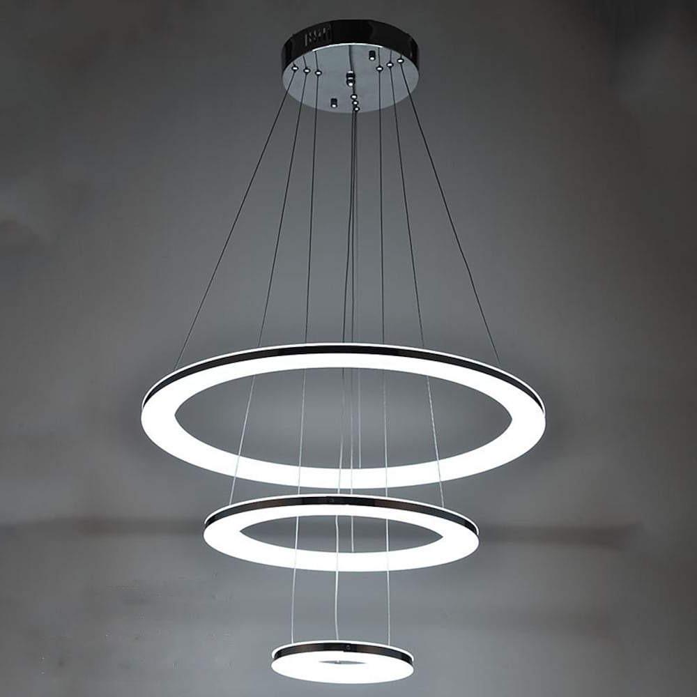 Modern Chrome 3 Ring LED Chandelier Adjustable 24 Inch Hanging Ceiling Light Fixture
