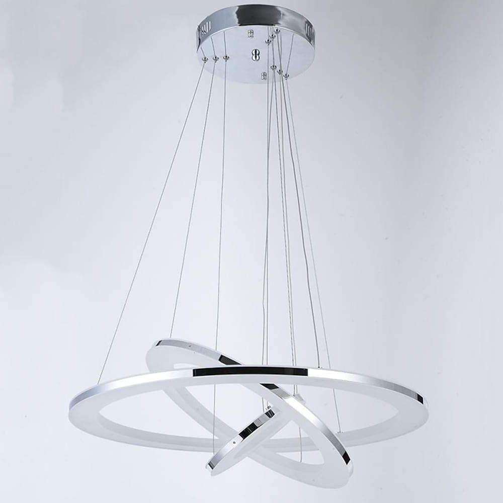 Modern Chrome 3 Ring LED Chandelier Adjustable 24 Inch Hanging Ceiling Light Fixture