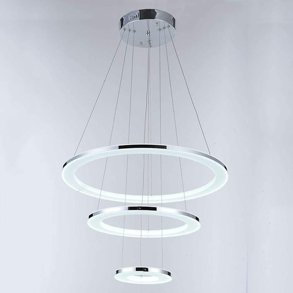 Modern Chrome 3 Ring LED Chandelier Adjustable 24 Inch Hanging Ceiling Light Fixture