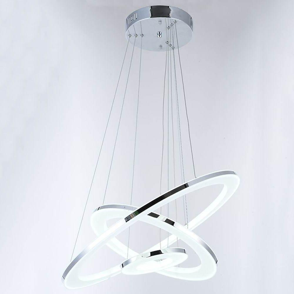 Modern Chrome 3 Ring LED Chandelier Adjustable 24 Inch Hanging Ceiling Light Fixture