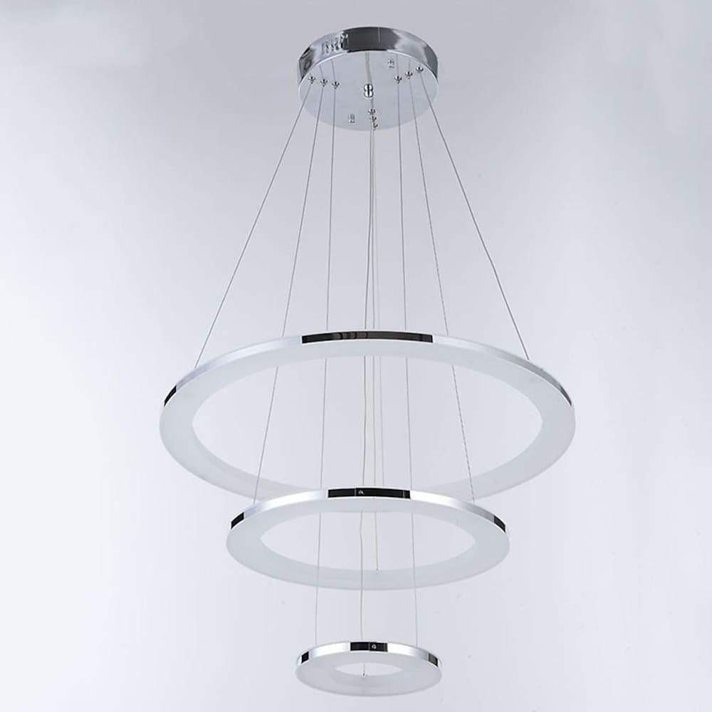 Modern Chrome 3 Ring LED Chandelier Adjustable 24 Inch Hanging Ceiling Light Fixture