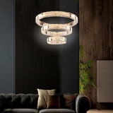 Modern Chrome 3 Tier Crystal Ring Pendant Light LED Ceiling Chandelier for Dining Room