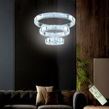 Modern Chrome 3 Tier Crystal Ring Pendant Light LED Ceiling Chandelier for Dining Room