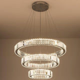 Modern Chrome 3 Tier Crystal Ring Pendant Light LED Ceiling Chandelier for Dining Room