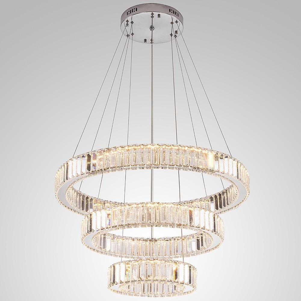 Modern Chrome 3 Tier Crystal Ring Pendant Light LED Ceiling Chandelier for Dining Room