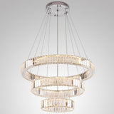 Modern Chrome 3 Tier Crystal Ring Pendant Light LED Ceiling Chandelier for Dining Room