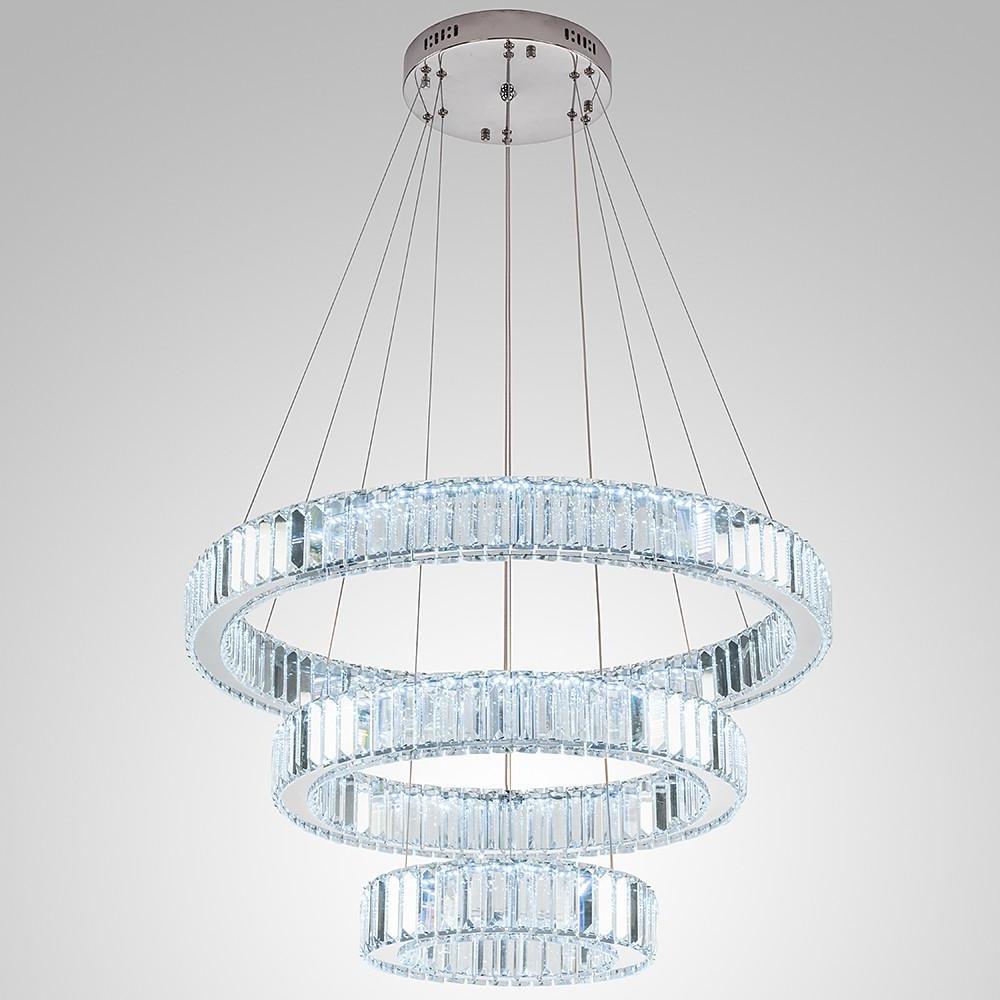 Modern Chrome 3 Tier Crystal Ring Pendant Light LED Ceiling Chandelier for Dining Room