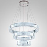 Modern Chrome 3 Tier Crystal Ring Pendant Light LED Ceiling Chandelier for Dining Room
