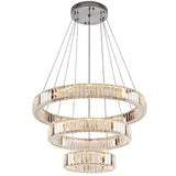 Modern Chrome 3 Tier Crystal Ring Pendant Light LED Ceiling Chandelier for Dining Room