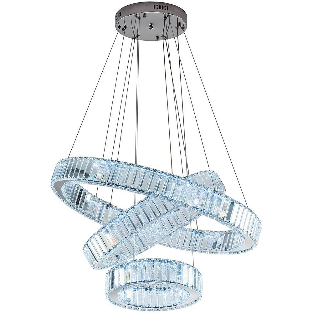 Modern Chrome 3 Tier Crystal Ring Pendant Light LED Ceiling Chandelier for Dining Room