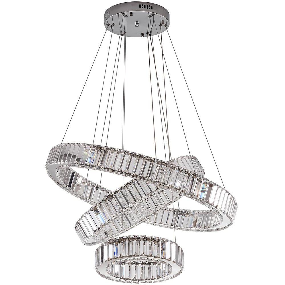 Modern Chrome 3 Tier Crystal Ring Pendant Light LED Ceiling Chandelier for Dining Room