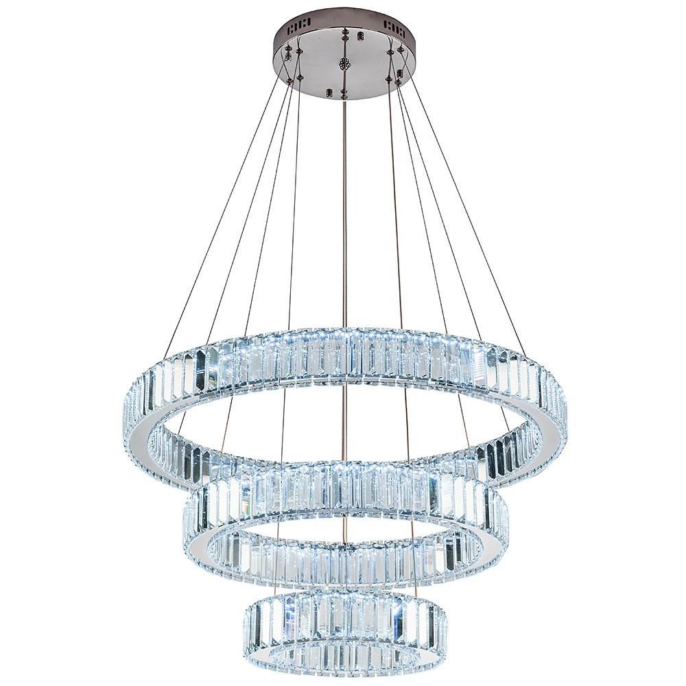 Modern Chrome 3 Tier Crystal Ring Pendant Light LED Ceiling Chandelier for Dining Room