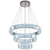 Modern Chrome 3 Tier Crystal Ring Pendant Light LED Ceiling Chandelier for Dining Room