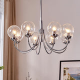 Modern Chrome Gasolier Chandelier with Clear Twisted Glass Shades for Indoor Living