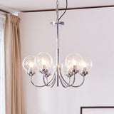 Modern Chrome Gasolier Chandelier with Clear Twisted Glass Shades for Indoor Living