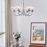 Modern Chrome Gasolier Chandelier with Clear Twisted Glass Shades for Indoor Living