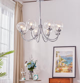 Modern Chrome Gasolier Chandelier with Clear Twisted Glass Shades for Indoor Living