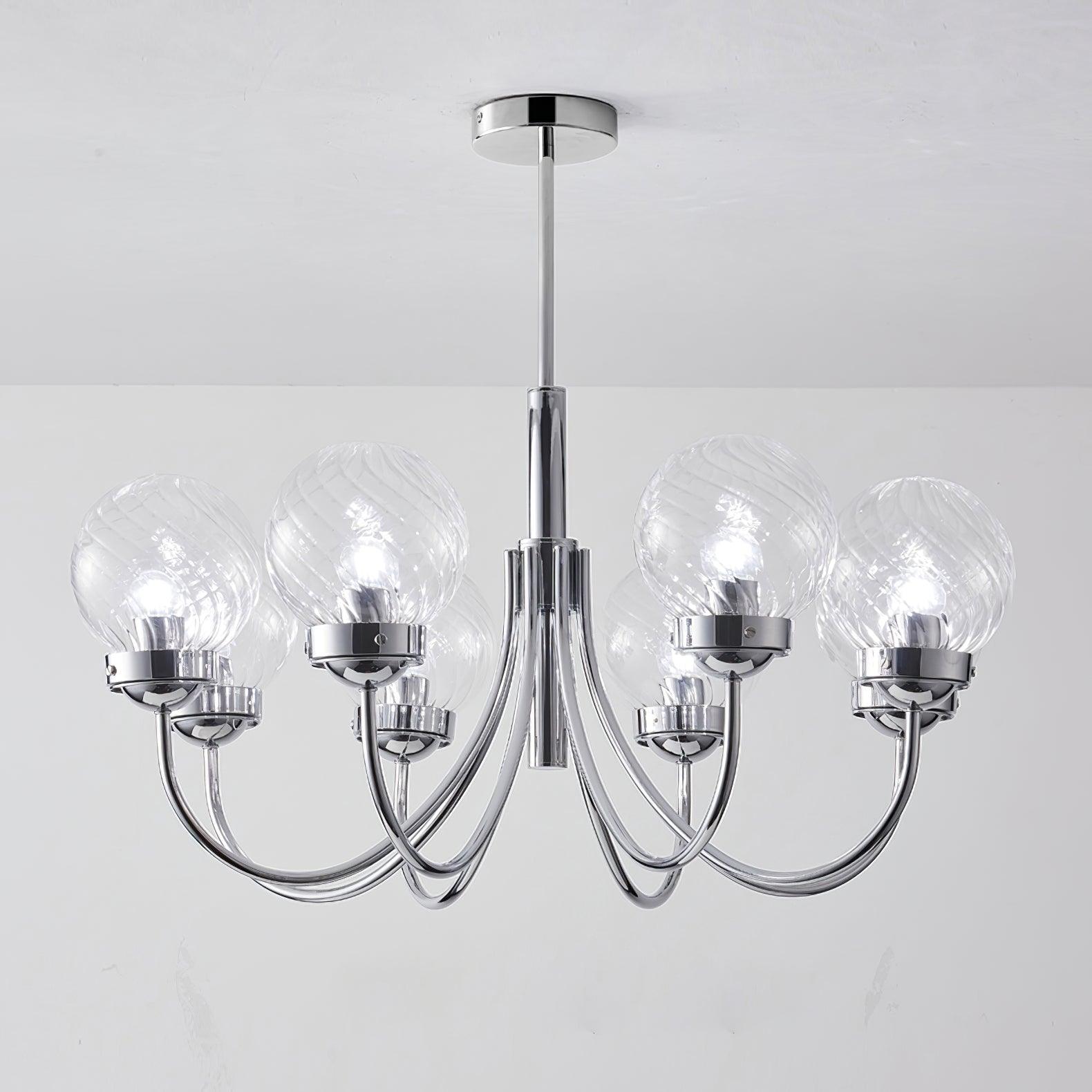 Modern Chrome Gasolier Chandelier with Clear Twisted Glass Shades for Indoor Living