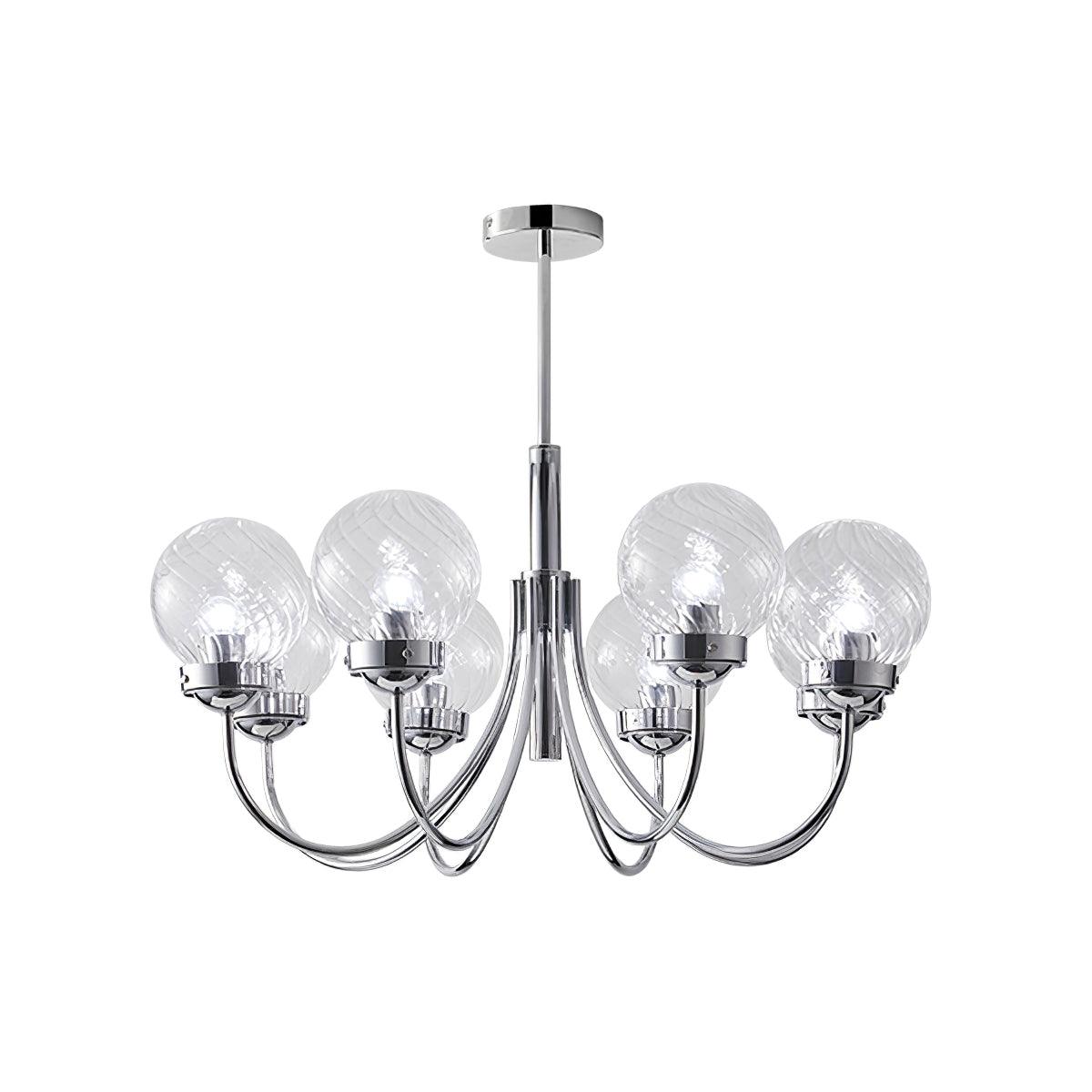 Modern Chrome Gasolier Chandelier with Clear Twisted Glass Shades for Indoor Living