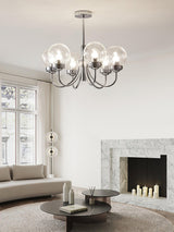Modern Chrome Gasolier Chandelier with Clear Twisted Glass Shades for Indoor Living