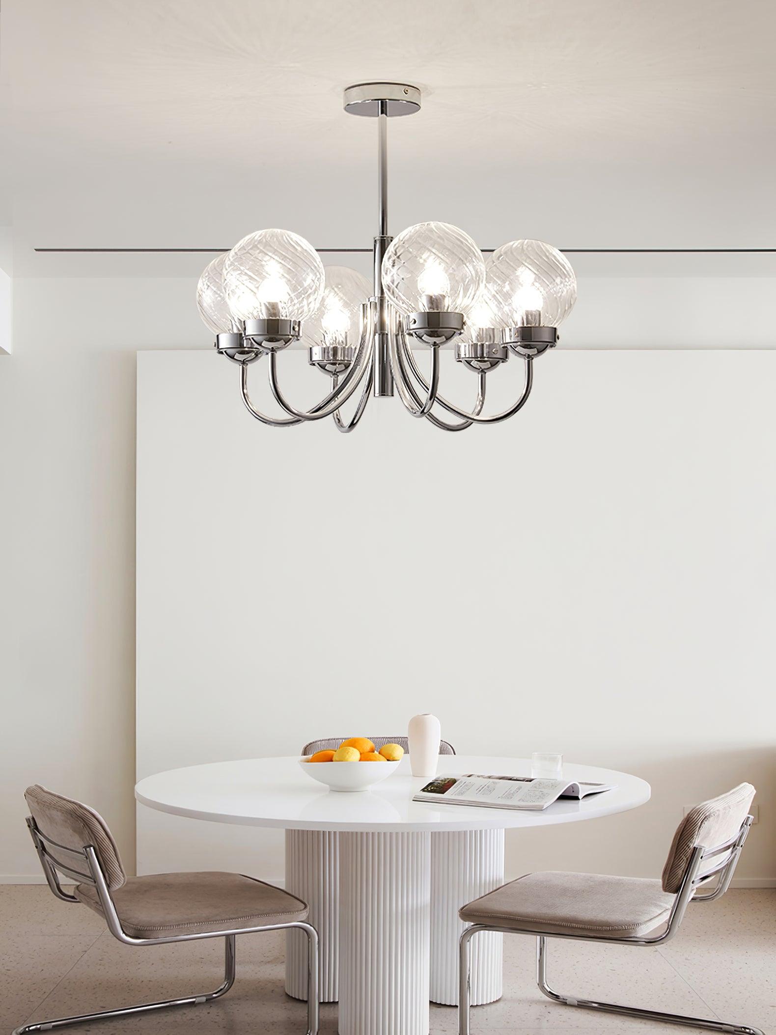 Modern Chrome Gasolier Chandelier with Clear Twisted Glass Shades for Indoor Living