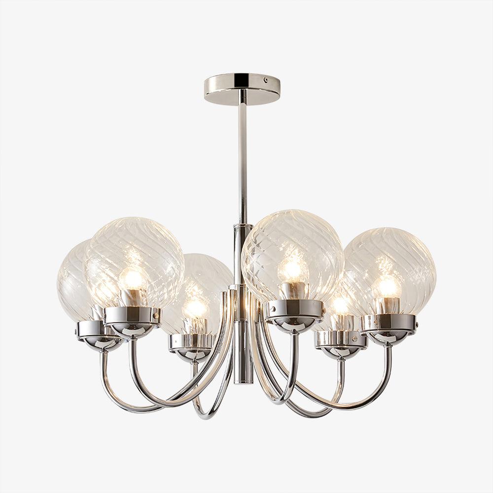 Modern Chrome Gasolier Chandelier with Clear Twisted Glass Shades for Indoor Living