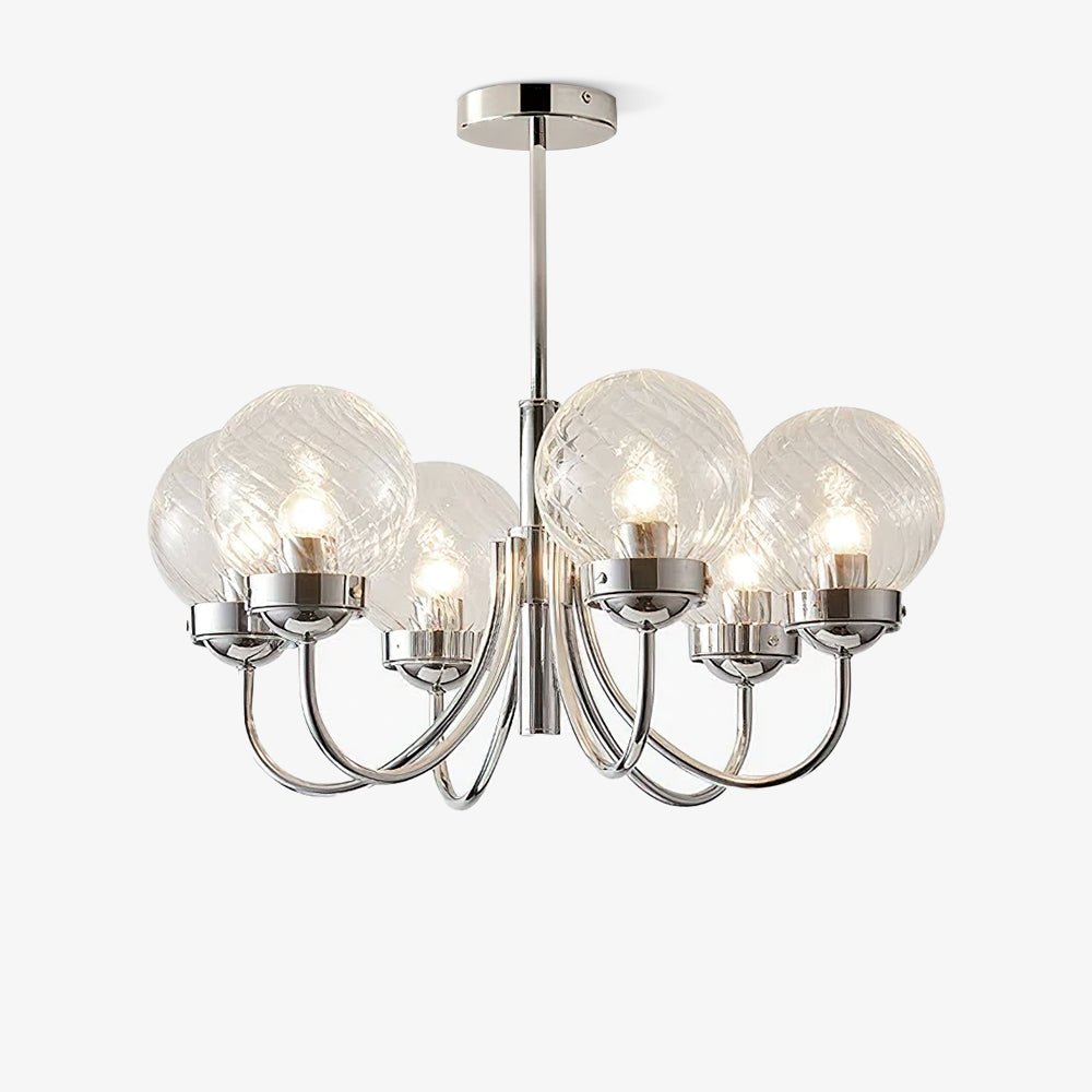 Modern Chrome Gasolier Chandelier with Clear Twisted Glass Shades for Indoor Living