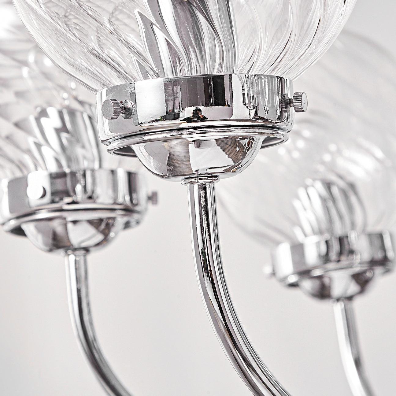 Modern Chrome Gasolier Chandelier with Clear Twisted Glass Shades for Indoor Living
