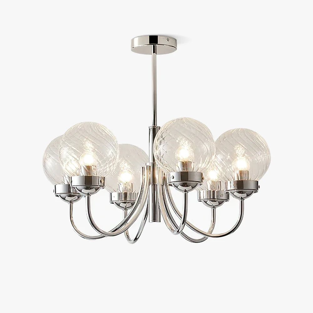 Modern Chrome Gasolier Chandelier with Clear Twisted Glass Shades for Indoor Living