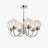 Modern Chrome Gasolier Chandelier with Clear Twisted Glass Shades for Indoor Living