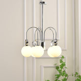 Modern Chrome Gasolier Chandelier with Glossy White Glass Globes for Dining Room