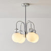 Modern Chrome Gasolier Chandelier with Glossy White Glass Globes for Dining Room