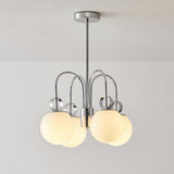 Modern Chrome Gasolier Chandelier with Glossy White Glass Globes for Dining Room