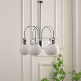 Modern Chrome Gasolier Chandelier with Glossy White Glass Globes for Dining Room